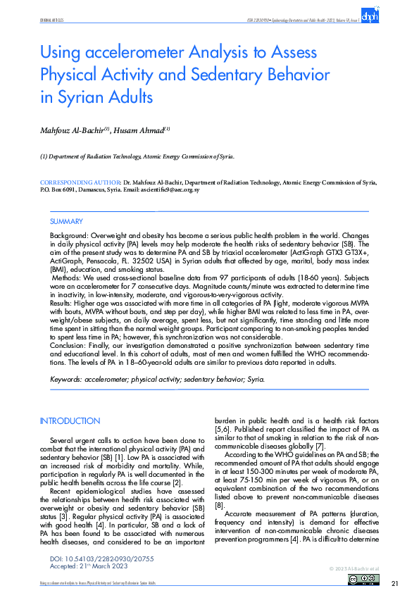 (PDF) Using accelerometer Analysis to Assess Physical Activity and ...