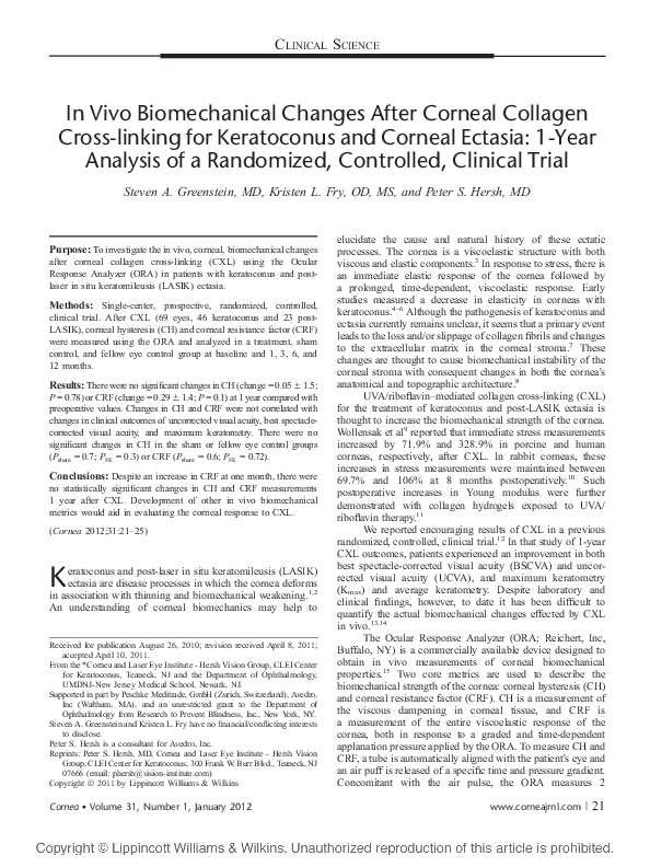 (PDF) In Vivo Biomechanical Changes After Corneal Collagen Cross ...