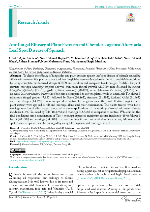(PDF) Antifungal Efficacy of Plant Extracts and Chemicals against ...