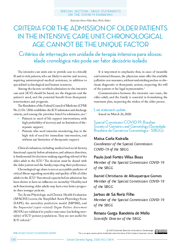 (PDF) Criteria for the admission of older patients in the intensive ...