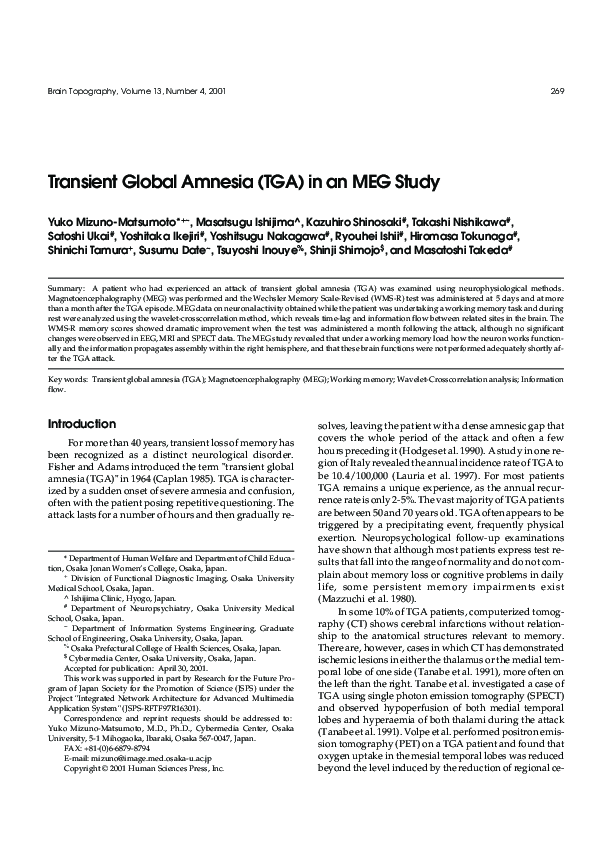 (PDF) Transient Global Amnesia (TGA) in an MEG Study