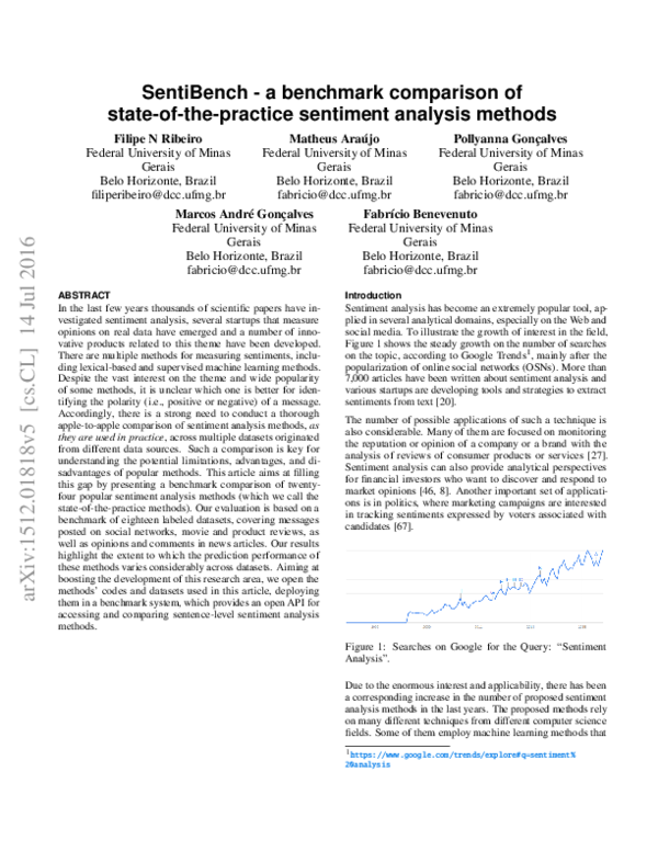 (PDF) A Benchmark Comparison of State-of-the-Practice Sentiment ...