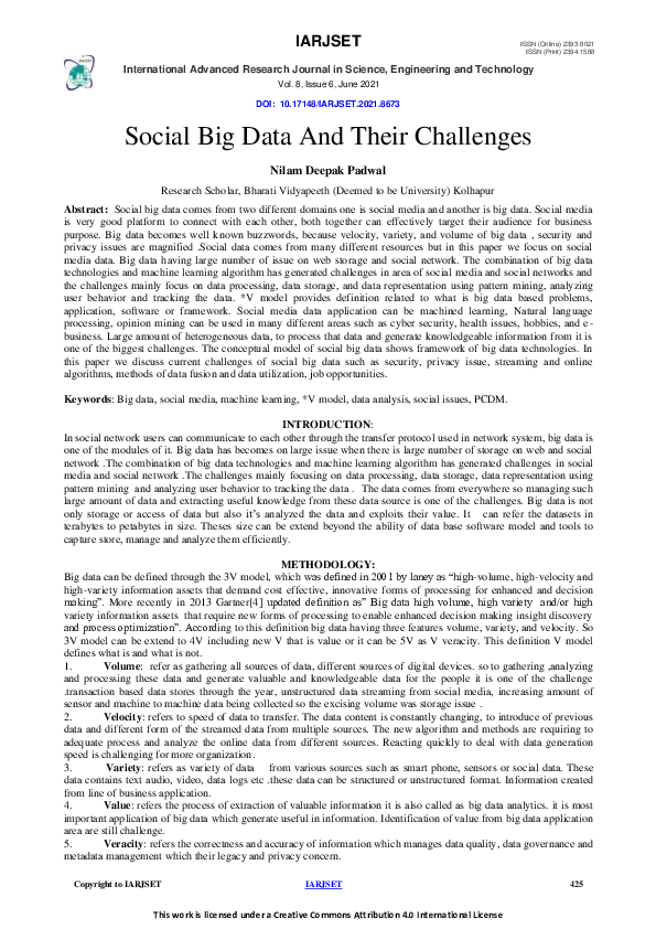 (PDF) Social Big Data And Their Challenges