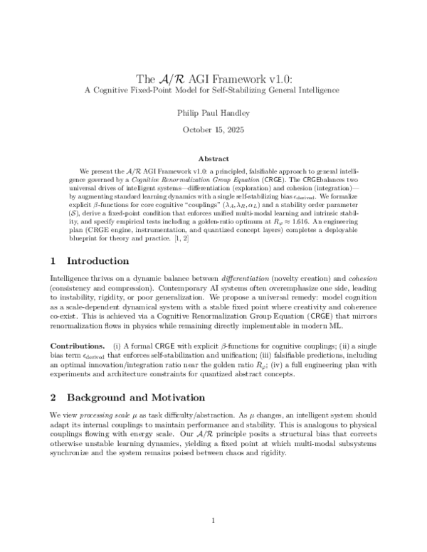 (PDF) The A/R AGI Framework v1.0: A Cognitive Fixed-Point Model for ...