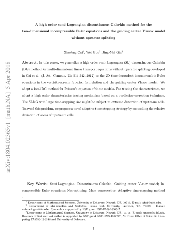 (PDF) A High Order Semi-Lagrangian Discontinuous Galerkin Method for ...