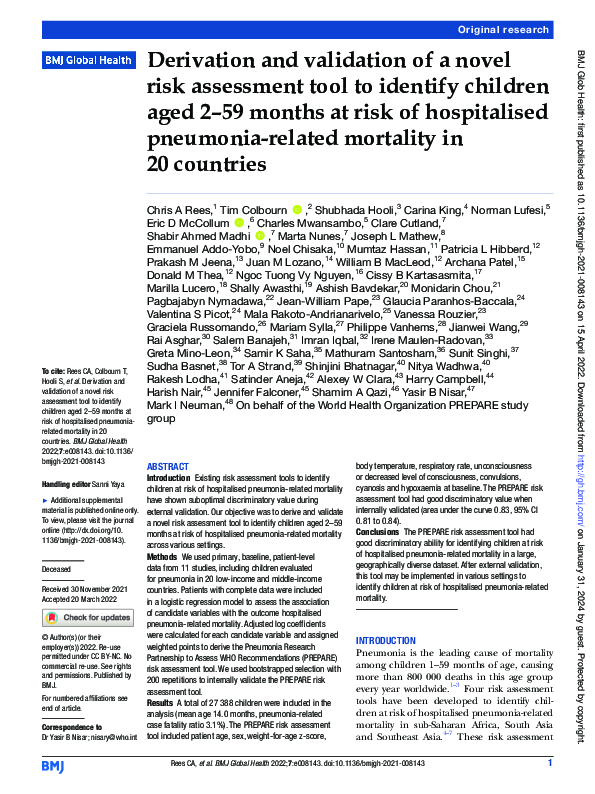 (PDF) Derivation and validation of a novel risk assessment tool to ...