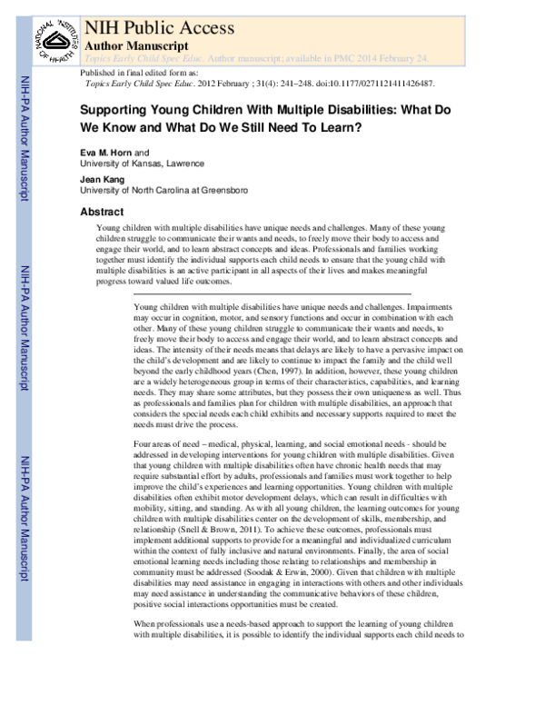 (PDF) Supporting Young Children With Multiple Disabilities