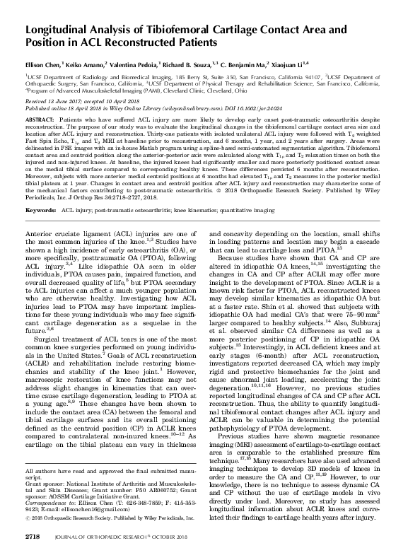 (PDF) Longitudinal analysis of tibiofemoral cartilage contact area and ...