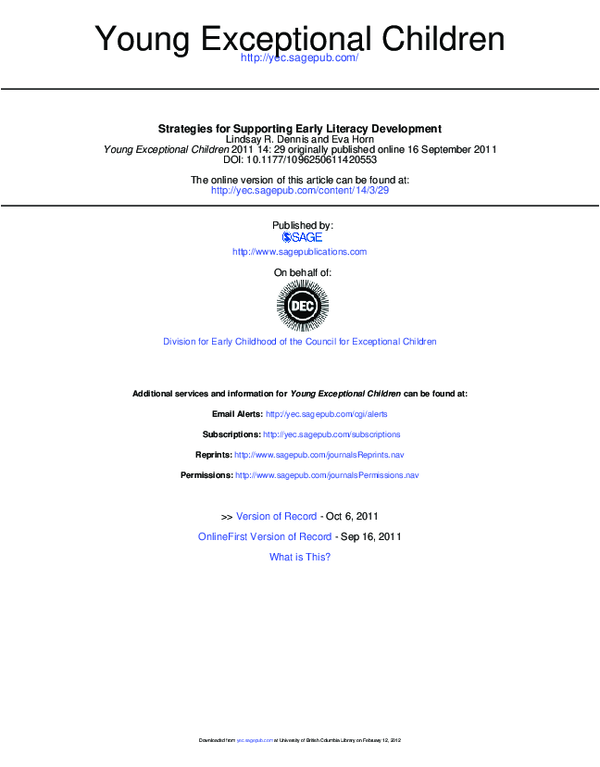 (PDF) Strategies for Supporting Early Literacy Development