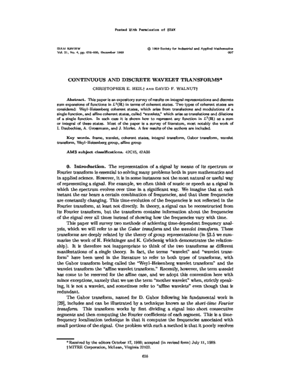 (PDF) Continuous and Discrete Wavelet Transforms