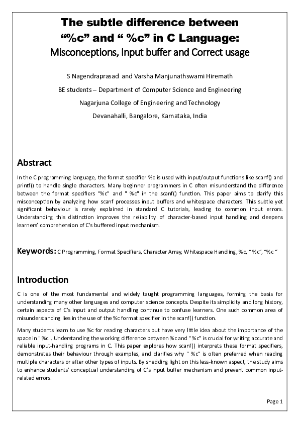 (PDF) The subtle difference between "%c" and " %c" in C Language ...