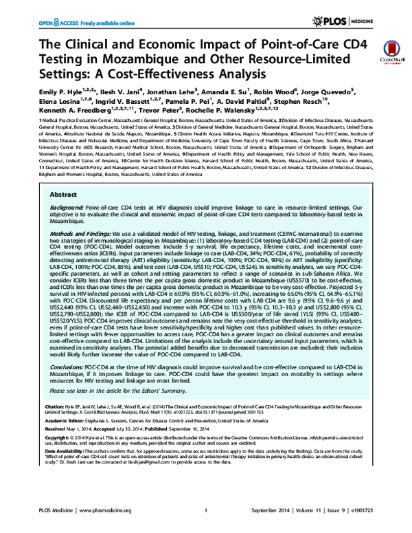 (PDF) The Clinical and Economic Impact of Point-of-Care CD4 Testing in ...