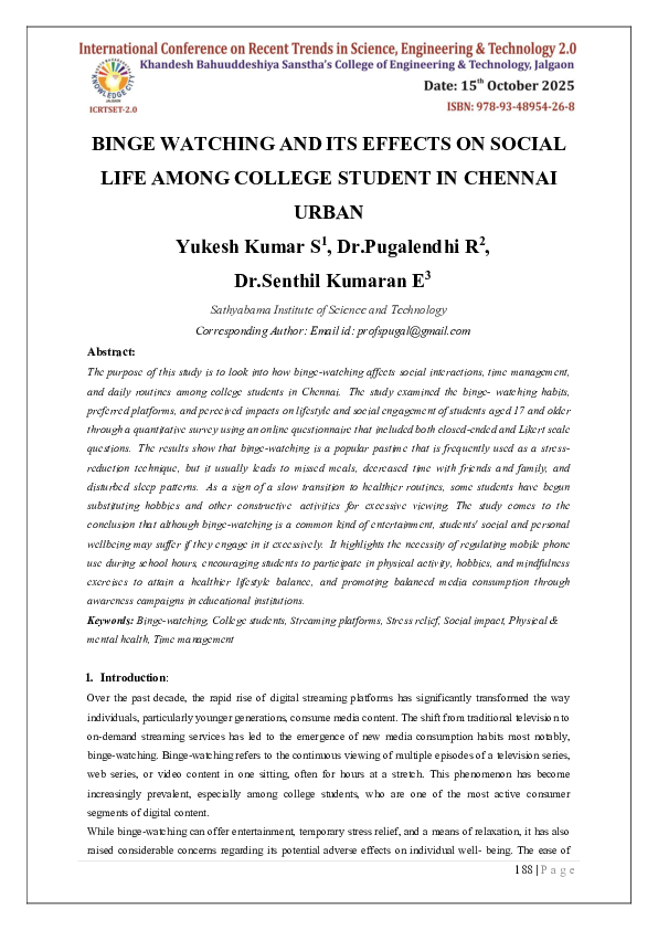 (PDF) BINGE WATCHING AND ITS EFFECTS ON SOCIAL LIFE AMONG COLLEGE ...
