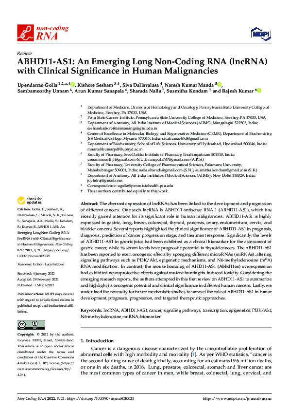 (PDF) ABHD11-AS1: An Emerging Long Non-Coding RNA (lncRNA) with ...