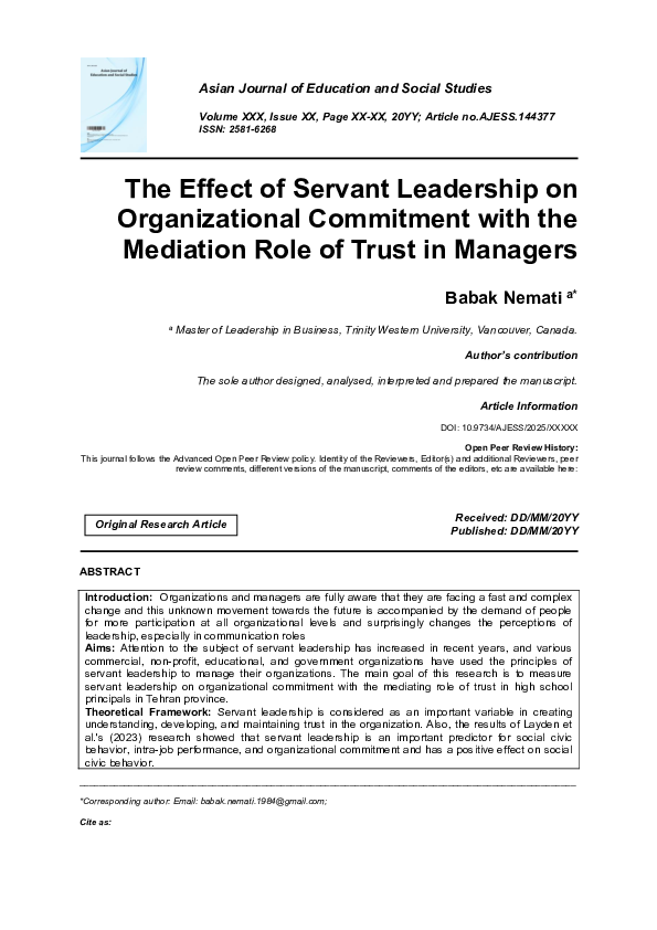 (PDF) The Effect of Servant Leadership on Organizational Commitment ...