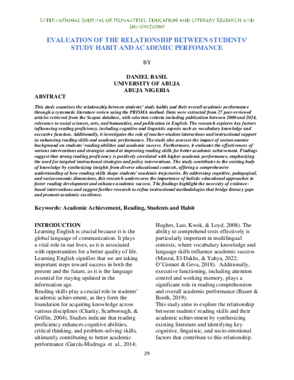 (PDF) EVALUATION OF THE RELATIONSHIP BETWEEN STUDENTS' STUDY HABIT AND ...