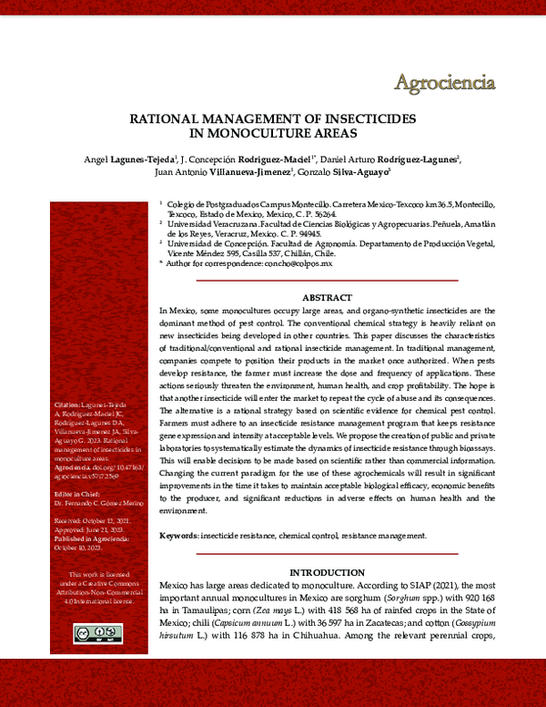 (PDF) Rational Management of Insecticides in Monoculture Areas