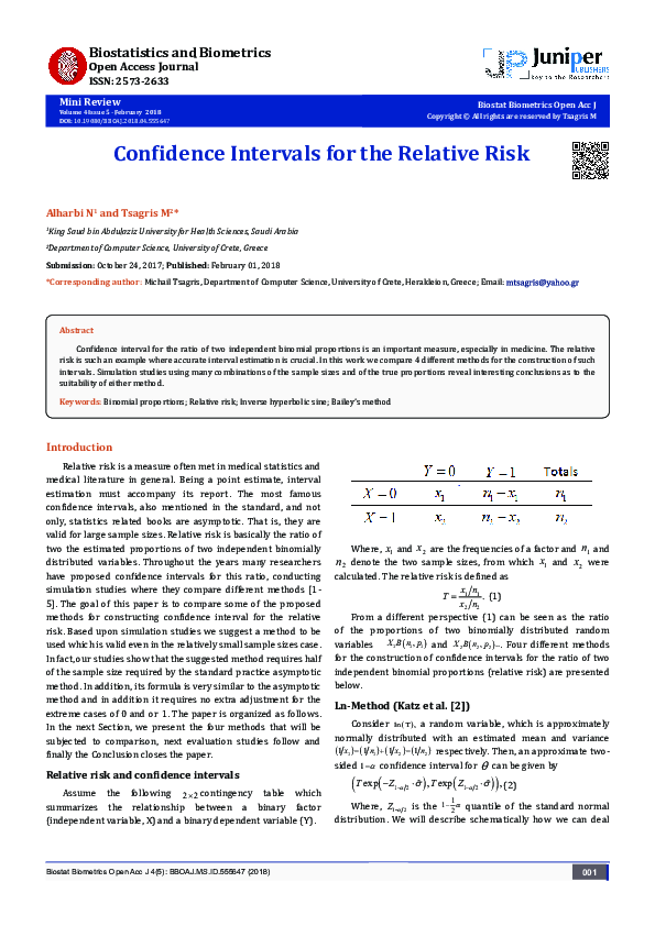 (PDF) Confidence Intervals for the Relative Risk