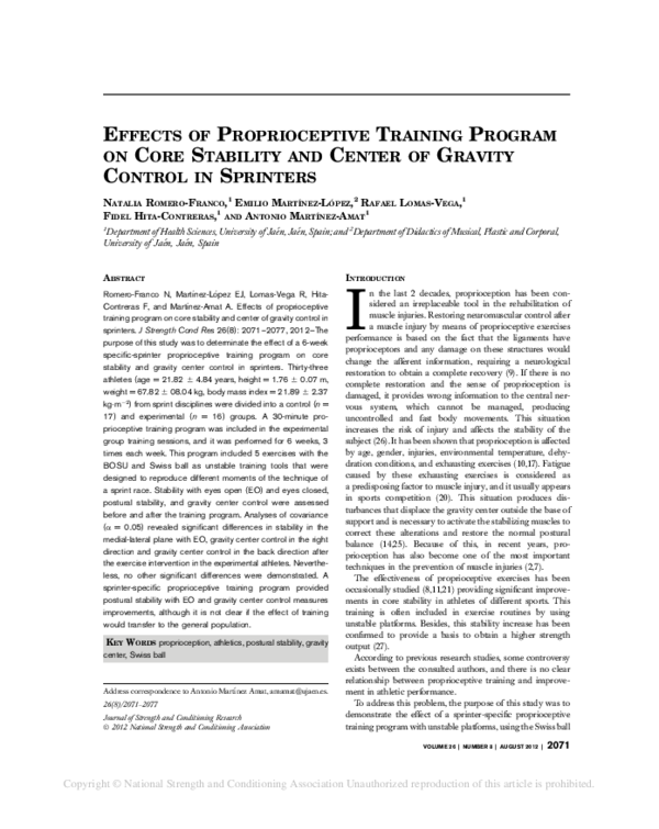 (PDF) Effects of Proprioceptive Training Program on Core Stability and ...
