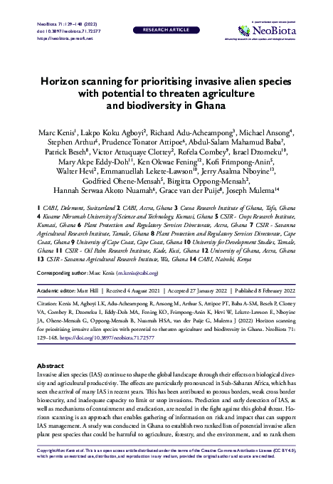 (PDF) Horizon scanning for prioritising invasive alien species with ...