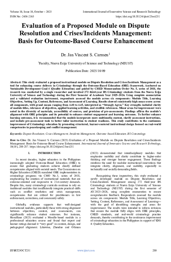 (PDF) Evaluation of a Proposed Module on Dispute Resolution and Crises ...