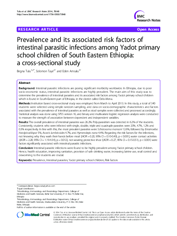 (PDF) Prevalence and its associated risk factors of intestinal ...