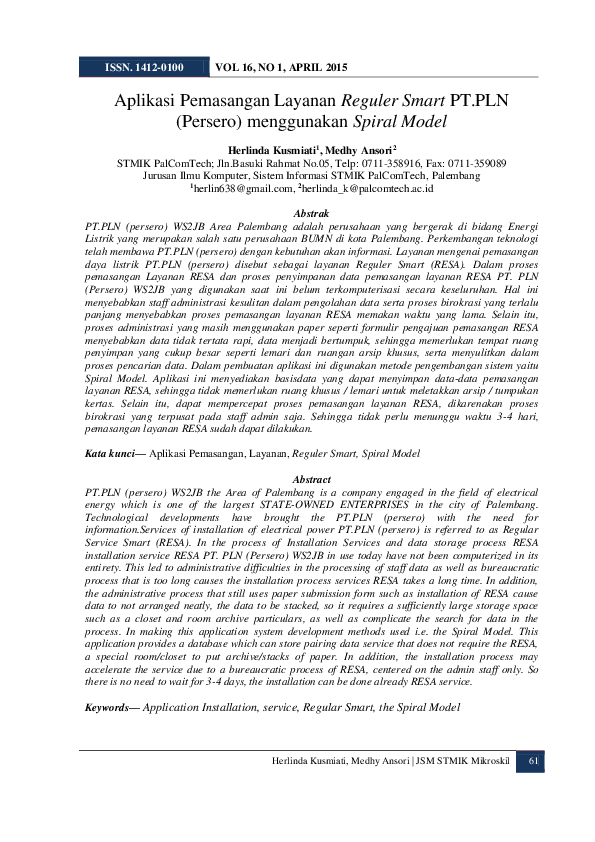 (PDF) Aplikasi Pemasangan Layanan Reguler Smart PT.PLN (Persero ...