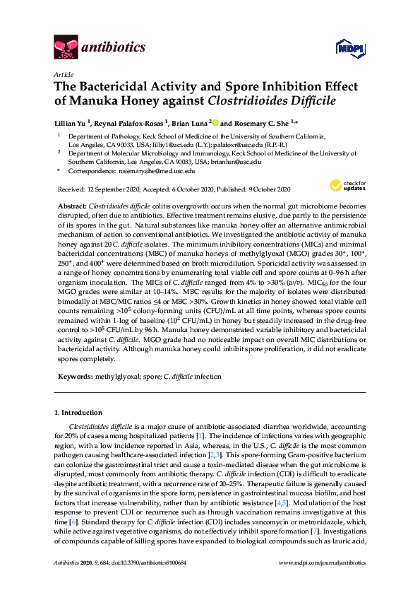 (PDF) The Bactericidal Activity and Spore Inhibition Effect of Manuka ...