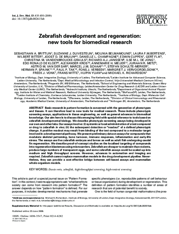 (PDF) Zebrafish development and regeneration: new tools for biomedical ...