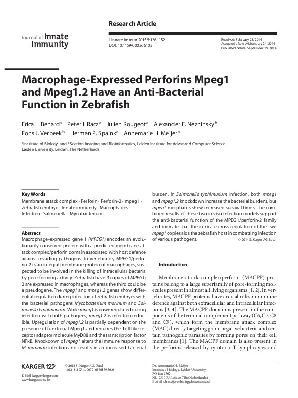 (PDF) Macrophage-Expressed Perforins Mpeg1 and Mpeg1.2 Have an Anti ...