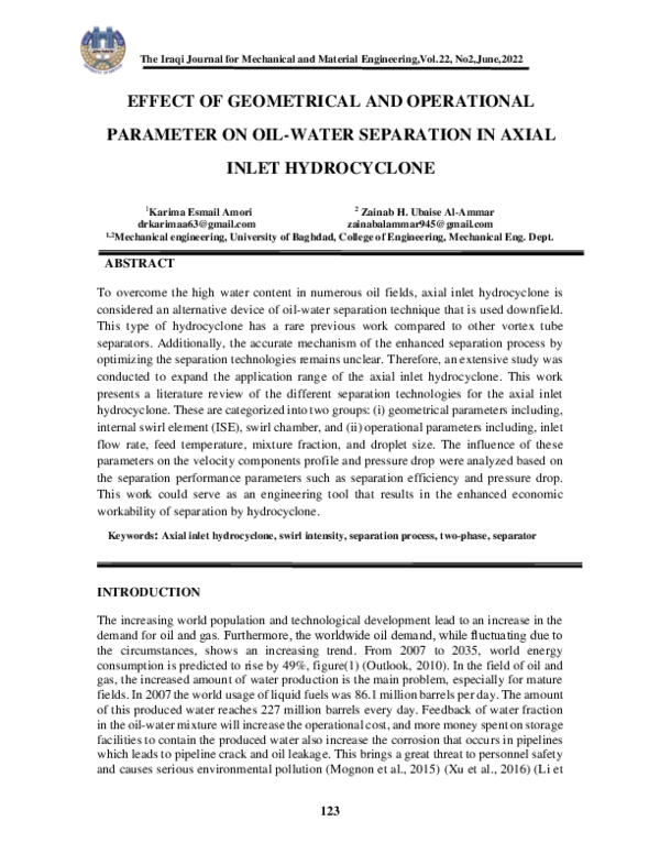 (PDF) Effect of Geometrical and Operational Parameter on Oil-Water ...