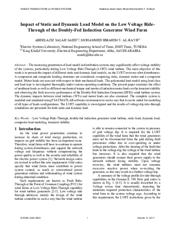 (PDF) Impact of Static and Dynamic Load Model on the Low Voltage Ride ...