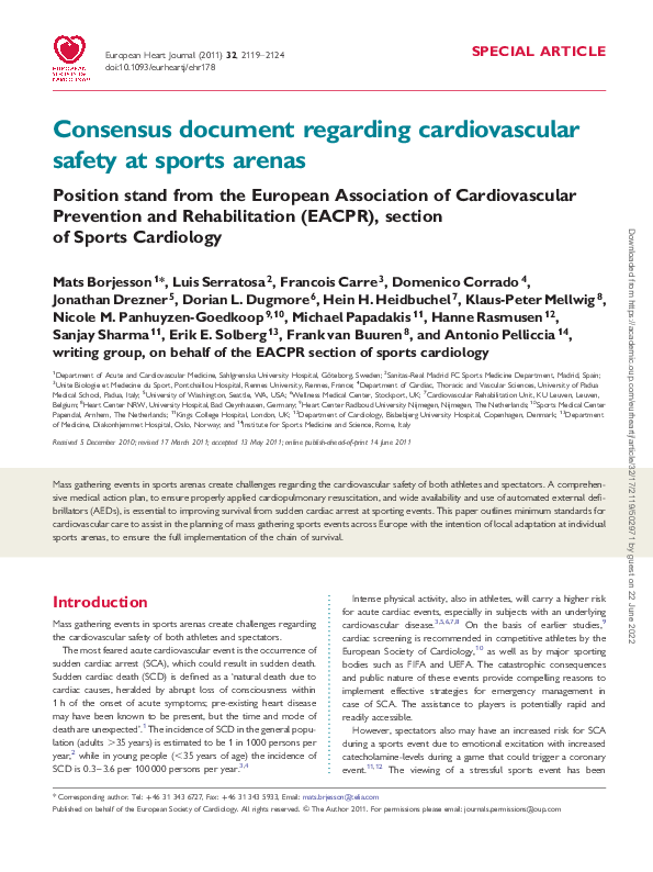 (PDF) Consensus document regarding cardiovascular safety at sports ...