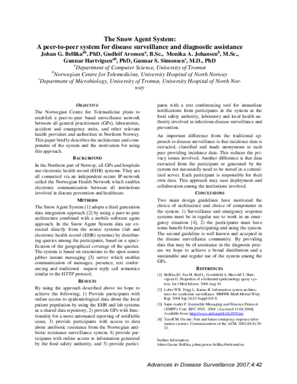 (PDF) The snow agent system: A peer-to-peer system for disease ...