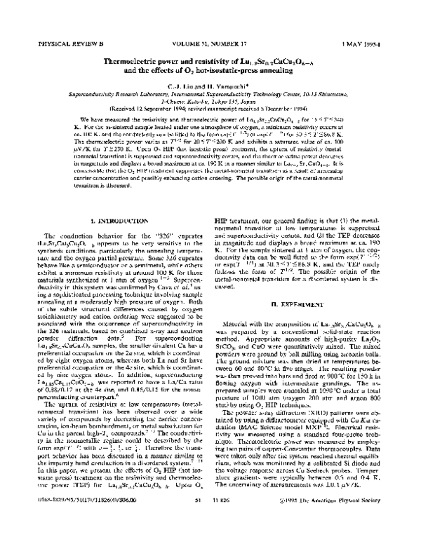 (PDF) Thermoelectric power and resistivity ofLa1.8Sr0.2CaCu2O6−δand the ...