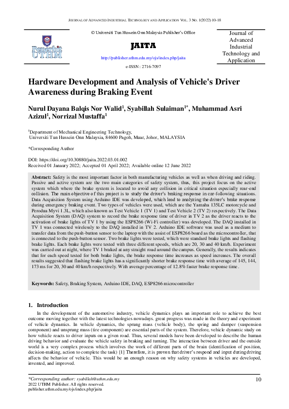 (PDF) Hardware Development and Analysis of Vehicle's Driver Awareness ...
