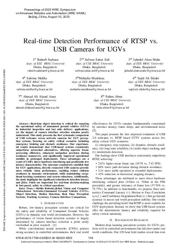 (PDF) Real-time Detection Performance of RTSP vs. USB Cameras for UGVs