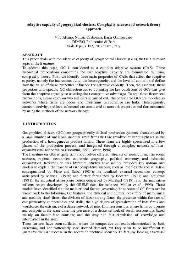 (PDF) Adaptive capacity of geographical clusters: Complexity science ...