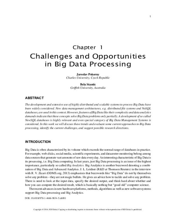 (PDF) Challenges and Opportunities in Big Data Processing