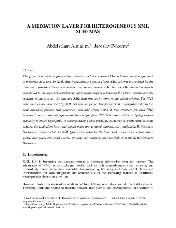 (PDF) A mediation layer for heterogeneous XML schemas