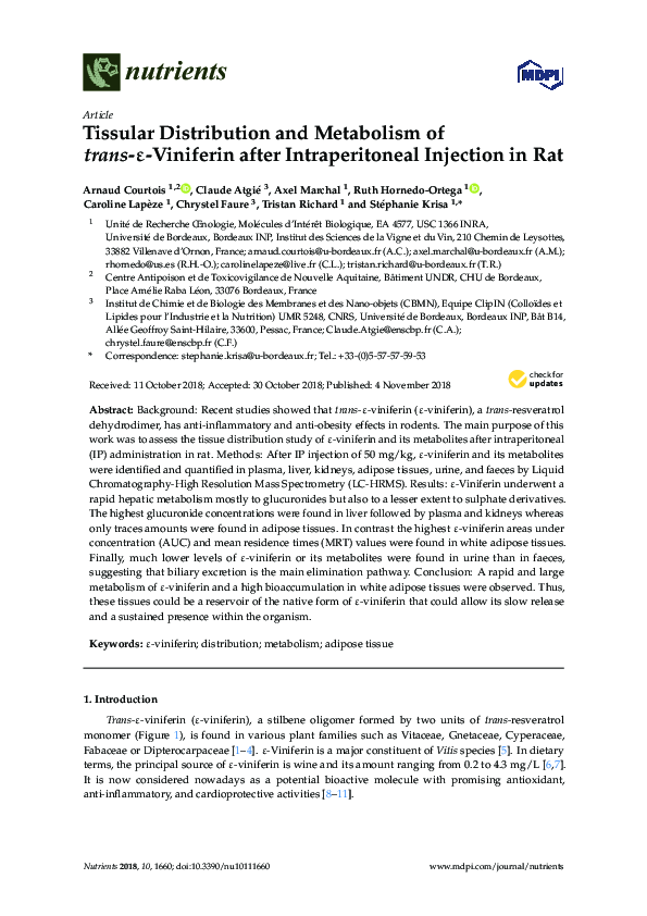 (PDF) Tissular Distribution and Metabolism of trans-ε-Viniferin after ...