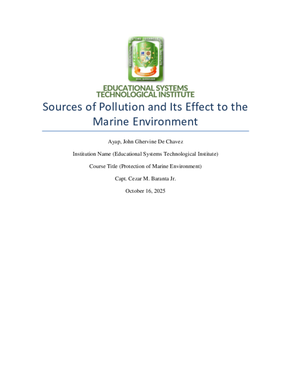 (PDF) Sources of Pollution and Its Effect to the Marine Environment