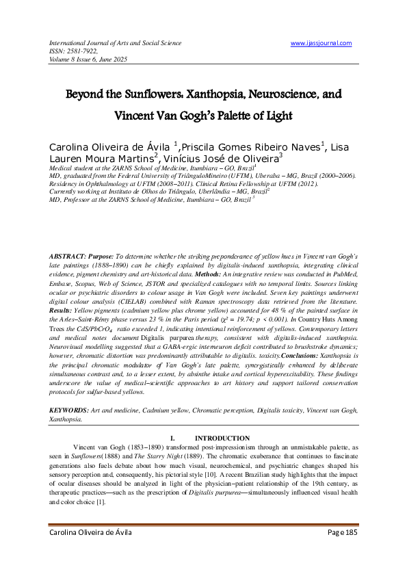 (PDF) Beyond the Sunflowers: Xanthopsia, Neuroscience, and Vincent Van ...