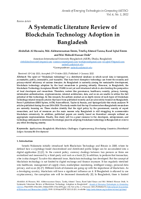 (PDF) A Systematic Literature Review of Blockchain Technology Adoption ...