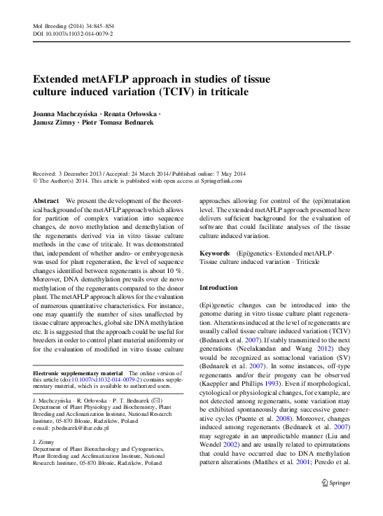 (PDF) Extended metAFLP approach in studies of tissue culture induced ...