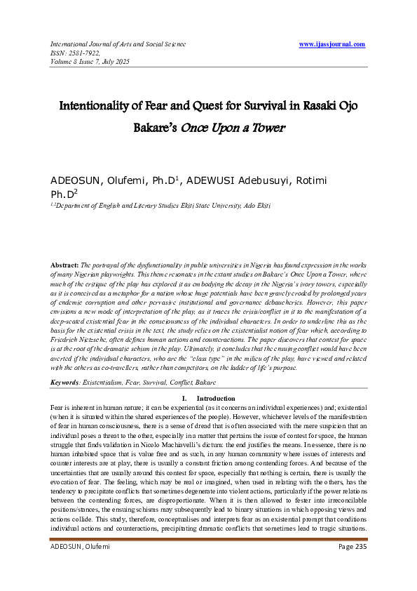 (PDF) Intentionality of Fear and Quest for Survival in Rasaki Ojo ...