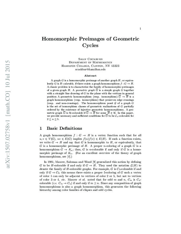 (PDF) Homomorphic Preimages of Geometric Cycles