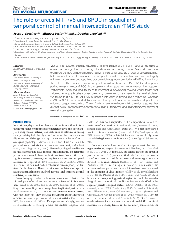 (PDF) The role of areas MT+/V5 and SPOC in spatial and temporal control ...