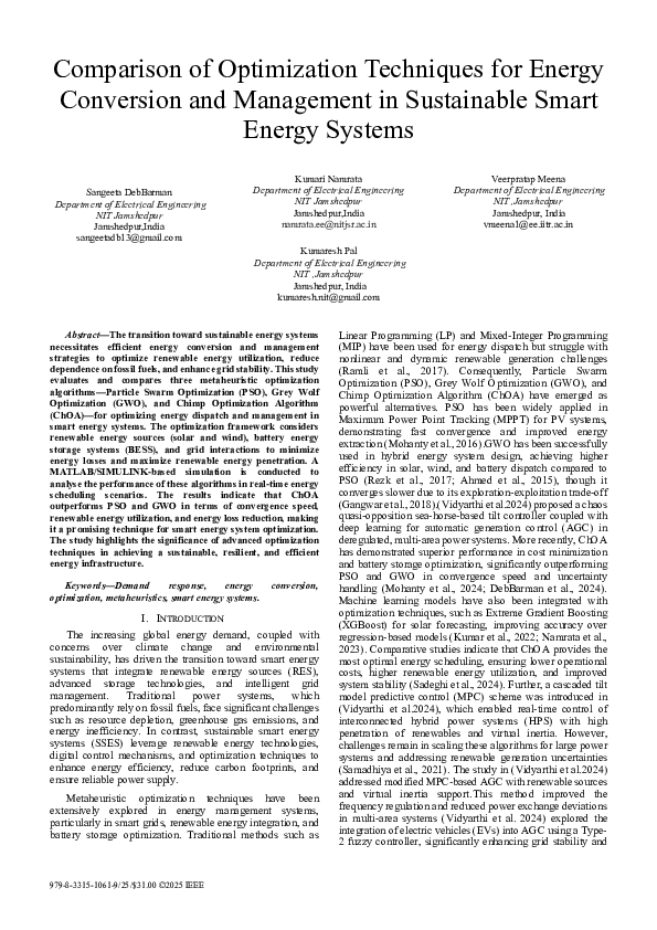 (PDF) Comparison of Optimization Techniques for Energy Conversion and ...