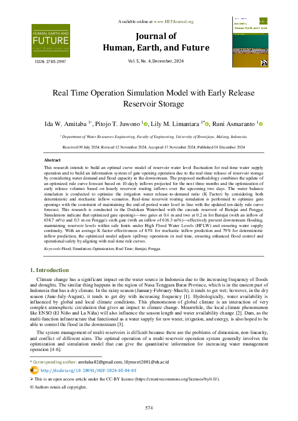 (PDF) Real Time Operation Simulation Model with Early Release Reservoir ...